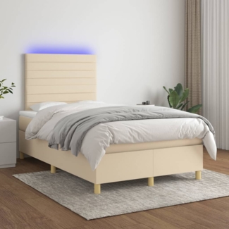 vidaXL Boxspringbett mit Matratze & LED Creme 120x200 cm Stoff, Härtegrad: H2 [3135506]