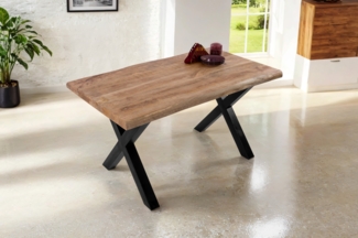 Esstisch Baumkante massiv Mango 140 x 80 X-Gestell schwarz CALI 140107613