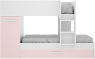 Dmora Schlafzimmer Hikaa, Komplettes Schlafzimmer, Kinderzimmer, Loft-Bett Kit, 244x112 h150 cm, Weiß und Rosa