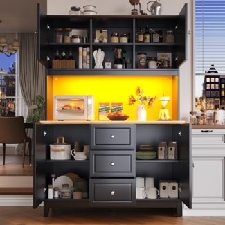 Hochschrank mit LED Beleuchtung APP-Steuerung Stauraumschrank Küchenhochschrank Regal mit USB-Ladefunktion höhenverstellbar