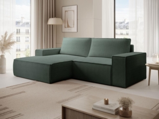 Vente-unique - Kleines Ecksofa mit Schlaffunktion - Ecke links - Cord - Tannengrün - AMELIA