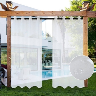 Sunicol Outdoorgardine Outdoor Vorhang Wetterfest mit Ösen, Transparent Voile, (1 St), 132, Wasserdicht für Garten Terrasse Pavillon Veranda Balkon
