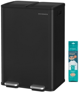 SONGMICS Mülleimer Küche, 2 x 30 Liter, 2 Fächer, Abfalleimer, Tretmülleimer, Küchenmülleimer mit Softclose-Deckel und Inneneimer, Stahl, inklusive 15 Müllbeutel,