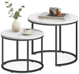 Home Collective Couchtisch 2er Set Beistelltisch Loft Design 2in1 Verschachtelung Wohnzimmer, kratzfeste Oberfläche 53cm und 43cm Marmor Optik mit schwarzen Beinen