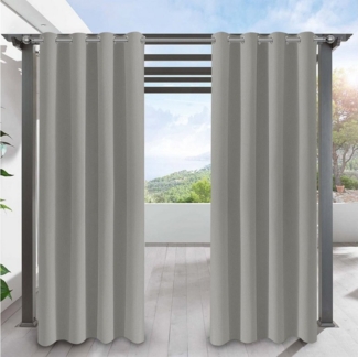 Qelus Outdoorvorhang Wasserdicht Blickdicht Vorhang Sonnenschutz Balkon Gardinen, (2 St), mit ösen für Terrasse Garten