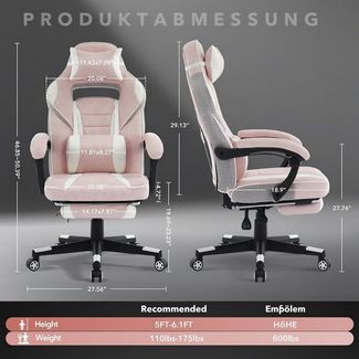 GarveeMore Gaming-Stuhl mit Fußstütze und Lendenwirbelstütze,360° drehbarer Computer-Bürostuhl, ergonomischer Computer-Spiel-Schreibtischstuhl,bis 136 kg,PU-Leder