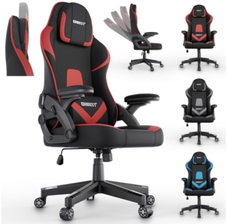 Onbest Gaming-Stuhl ergonomisch mit Lordosenkissen bis 150kg, 360°, verstellbare Armlehnen Kopfstütze Rückenlehne