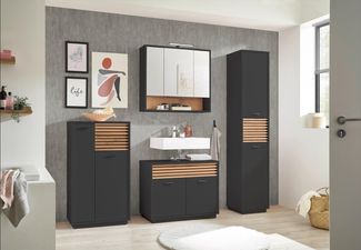 Badezimmer-Set >Liguria< (4-tlg.) in Anthrazit / Evoke Eiche Dekor - 220x191x40cm (BxHxT)