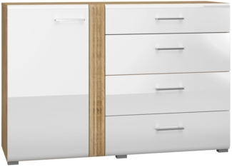 Sideboard Adagio Kommode 134x42x90 cm weiß Hochglanz Eiche castello