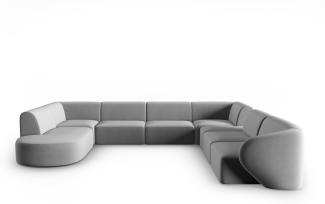 Micadoni Modulares Panorama Ecksofa Shane 8-Sitzer Rechts Samtstoff Grau