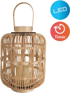 näve LED Dekolicht Korbinian, Timerfunktion, Leuchtmittel wechselbar, Warmweiß, Rattankorb natur mit Griff inkl. 1x LED-Kerze warmweiß, Timer, IP20