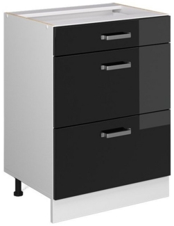 Vicco Küchenunterschrank R-Line, Schwarz Hochglanz/Weiß, 60 cm mit Schubladen, ohne Arbeitsplatte