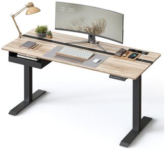 Vasagle Höhenverstellbarer Schreibtisch elektrisch, stufenlos verstellbar, Memory-Funktion mit 4 Höhen, Greige-schwarz, Tischoberfläche 60x140 cm