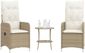 vidaXL Gartensessel 2 Stk. Verstellbar mit Tisch Beige Poly Rattan 365693