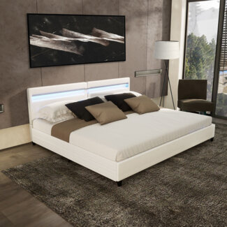 HOME DELUXE LED Bett mit Schubladen NUBE - 200 x 200 cm mit Matratze Weiß