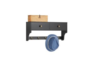 SoBuy Wandgarderobe FRG178, Schweberegal für Wohnzimmer, Schlafzimmer, Küche, Wandschrank Wandregal Hängeregal mit 2 Schubladen und 5 Hake