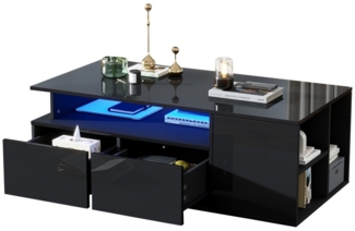 Merax Couchtisch hochglanz Sofatisch Beistelltisch mit LED-Beleuchtung (App-gesteuerter Beleuchtung, 1-St, 100x50x35cm), Beistelltisch Wohnzimmertisch mit 2 Schubladen und 9 Ablagefächern