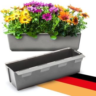 BigDean 2er Set Paletten Blumenkästen - Einsatz - mit Hängesystem zum Einhängen - 37cm beton-grau - Pflanzkasten für Europalette Balkonkasten Blumentopf - aus recyceltem PP-Kunststoff