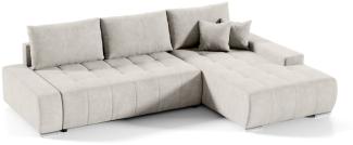 Ecksofa Sofa mit Schlaffunktion VOGAR Stoff Aston Creme Ottomane Rechts