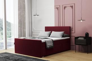 Boxspringbett Schlafzimmerbett MONTY 180x220cm in Stoff Monolith Weinrot