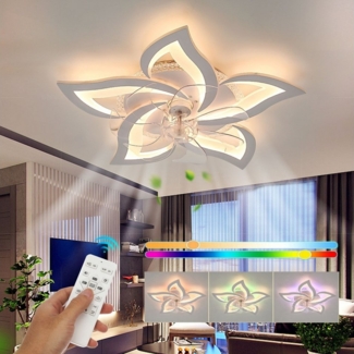 LETGOSPT Deckenleuchte Leise Deckenventilator mit Beleuchtung, 60W LED Deckenleuchte 5000LM, LED fest integriert, Kaltweiß, Naturweiß, Warmweiß, LED Deckenbeleuchtung mit Ventilator,5 Lichter Design Deckenventilator