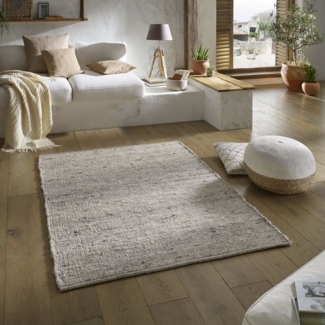 TaraCarpet Wollteppich TaraCarpet Handwebteppich Malmoe, rechteckig, Höhe: 10 mm, Schurwolle Webteppich h.grau meliert Wohnzimmer Schlafzimmer 070x130