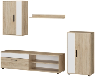 Vicco Wohnwand Sonoma/Weiß Set, 4 Teile, Berno