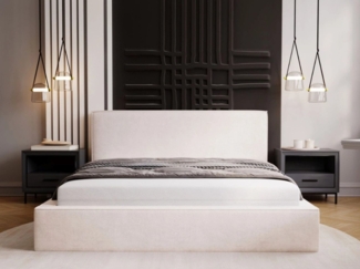 GrainGold Polsterbett mit Bettkästen MONACO, Modern Bett mit Kopfteil - 180x200 cm, Creme (1x Bett)