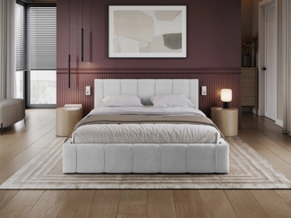 FDM Polsterbett Velours Stauraumbett - TOPSELLER - MADE IN EU - (verfügbar 90x200 120x200 140x200 160x200 180x200cm, Bettrahmen, Bett, Optional mit Matratze bestellbar, mit großen gepolsterten Kopfteil, mit Bettkasten zum aufklappen), Metallrahmen mit ...