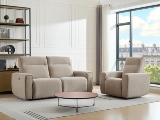 Vente-unique - Relaxsofa 3-Sitzer & Relaxsessel elektrisch - Stoff - Beige - LORGITA