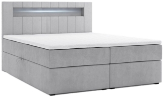 M-Punkt24 Boxspringbett Kuba (180x200 cm, Grau, LED Beleuchtung, VISCO Schaum Topper), inkl. Bettkasten und Topper