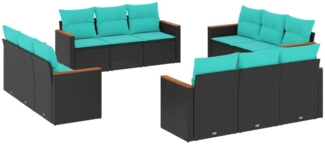 vidaXL 12-teiliges Gartensofa-Set mit Kissen, schwarzes Polyrattan 3225833
