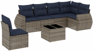 vidaXL 7-teiliges Gartensofa-Set mit Kissen, grau, Polyrattan 3221440