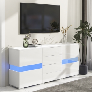 Merax Hochglanz Weiß Sideboard Lagerung Schrank Schrank Einheit mit 16 Farben LED-Leuchten für Esszimmer Wohnzimmer