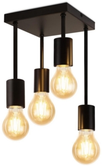 ZMH Deckenleuchten Wohnzimmer Schwarz E27 Retro Hängend Deckenlampe für küche Flur, Bedienungsanleitung, ohne Leuchtmittel, 4 Flammig Industrial Küchenlampe