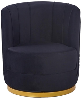 Drehsessel Schwarz 68x57 cm Samt mit Diamantsteppung und goldenem Sockel