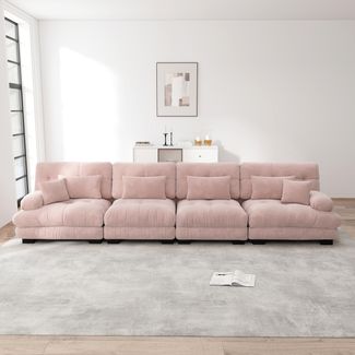 4-Sitzer Modulares Ecksofa mit Tiefensitz,80% Chenille Schlafsofa Komfortabel Gepolstert für Wohnzimmer Apartment Studio Büro,Chenille,Rosa,