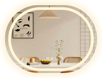 EMKE Spiegel Oval Badspiegel mit Beleuchtung Badezimmerspiegel, 70x50cm, Touch, 3 Lichtfarbe, Beschlagfrei