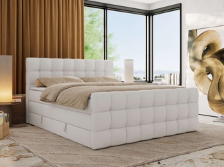 Boxspringbett ALTIVO KING DUO, Doppelbett mit Stauraum Multipocket-Matratze und Topper Bett mit Kopfteil, Fußteil - 140x200 cm - Weiß Kunstleder - H4