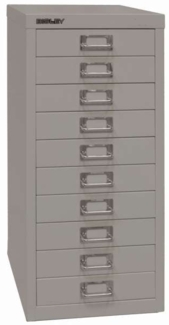 Bisley Multidrawer Schubladenschrank aus Metall mit 10 Schubladen DIN A4 ohne Sockel - Farbe: Lichtgrau, L2910-645