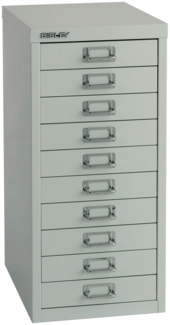 Bisley Multidrawer Schubladenschrank aus Metall mit 10 Schubladen DIN A4 ohne Sockel - Farbe: Lichtgrau, L2910-645