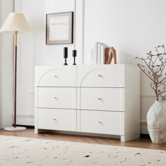 Celya Kommode Kommode mit 6 Schubladen, Weiße Türkommode mit Schubladen, für Wohnzimmer und Schlafzimmer, Maße: H82/B120/T40 cm