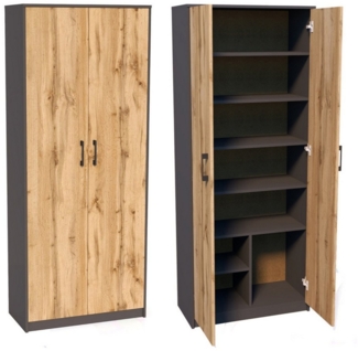 Home Collective Mehrzweckschrank mit 8 Fächern Besenschrank Haushaltsschrank (74 cm breit aus Laminatplatte und hochwertigen Polymergriffen) in mattem Finish mit 6 Einlegeböden und 2 Türen graphit Eiche