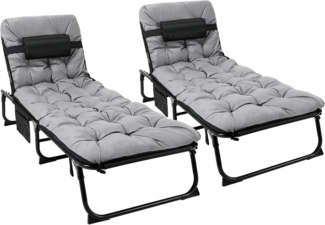 TLGREEN Klappbett Gartenliege,XL Sonnenliege,5-stufig Verstellbar Liegestuhl, (190 * 68 * 31 cm Klappbar mit Auflage Wasserdicht, Campingliege, 2-St) für Balkon, bis 150kg