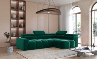 Ecksofa Designersofa DARCY in Stoff Salvador Flaschengrün Ottomane Rechts