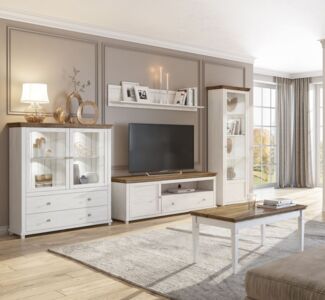 Wohnzimmer-Set HOME 5 tlg Schrankwand mit Couchtisch Weiss Abisko