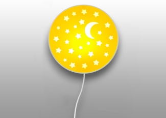 Kinderzimmer Wandlampe mit Mond & Sternen Sonnengelb Schalter und Stecker Ø25cm