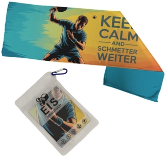 speecheese Sporthandtuch Tischtennis Silhouette Eishandtuch - Keep Calm and schmetter weiter