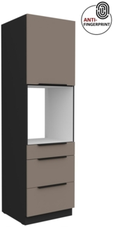Küchen Hochschrank 60 cm Küche ARIA Sandgrau ultra matt + Schwarz matt, hochwertige Fronten mit Anti Fingerprint Beschichtung, Soft-Close Küchenzeile Küchenblock