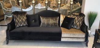 Casa Padrino Luxus Barock Sofa Schwarz / Gold 250x90 x H. 100 cm - Wohnzimmer Sofa im Barockstil